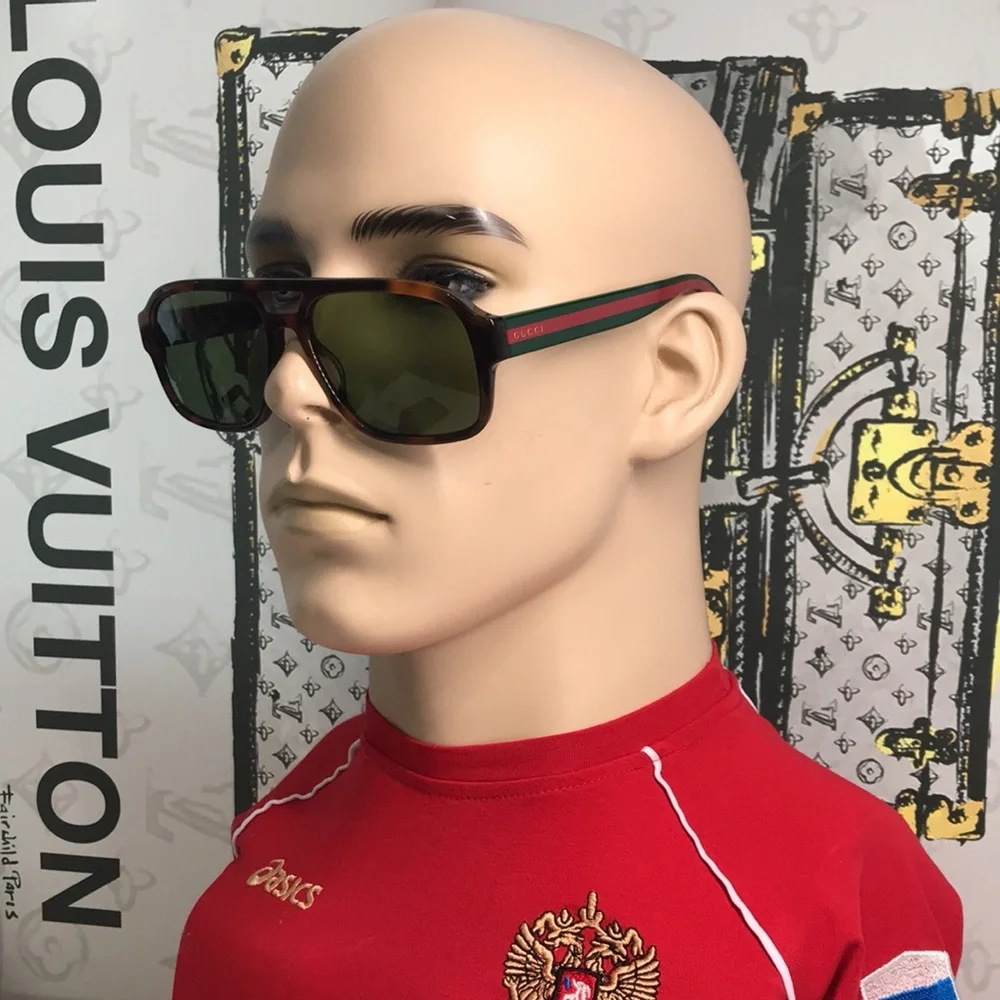 New Authentic Gucci GG0925s 002 Tortoiseshell Sunglasses with Green Lenses